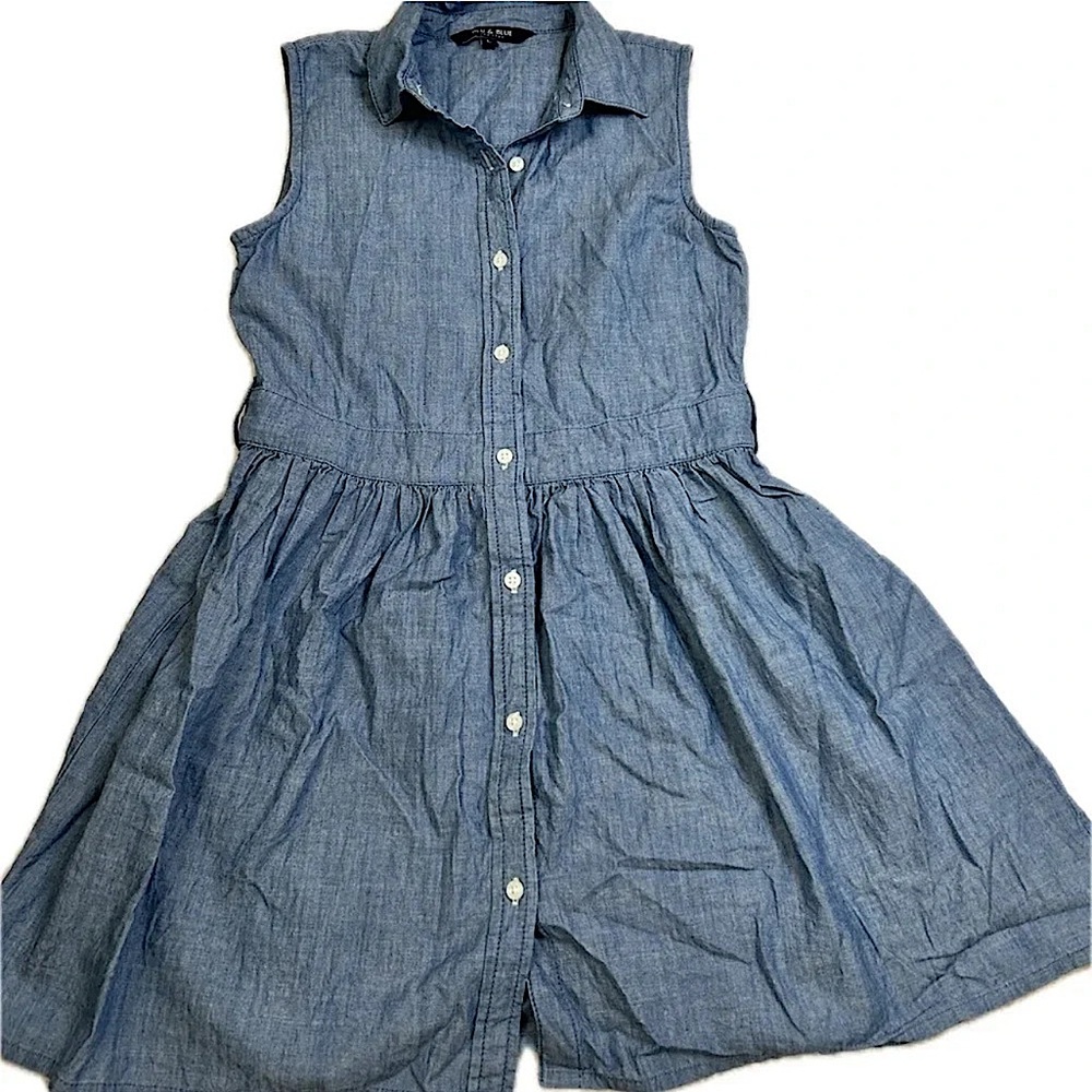 Blu & Blue NEW YORK 100% Cotton Denim Button Down Dress Girls Size Large